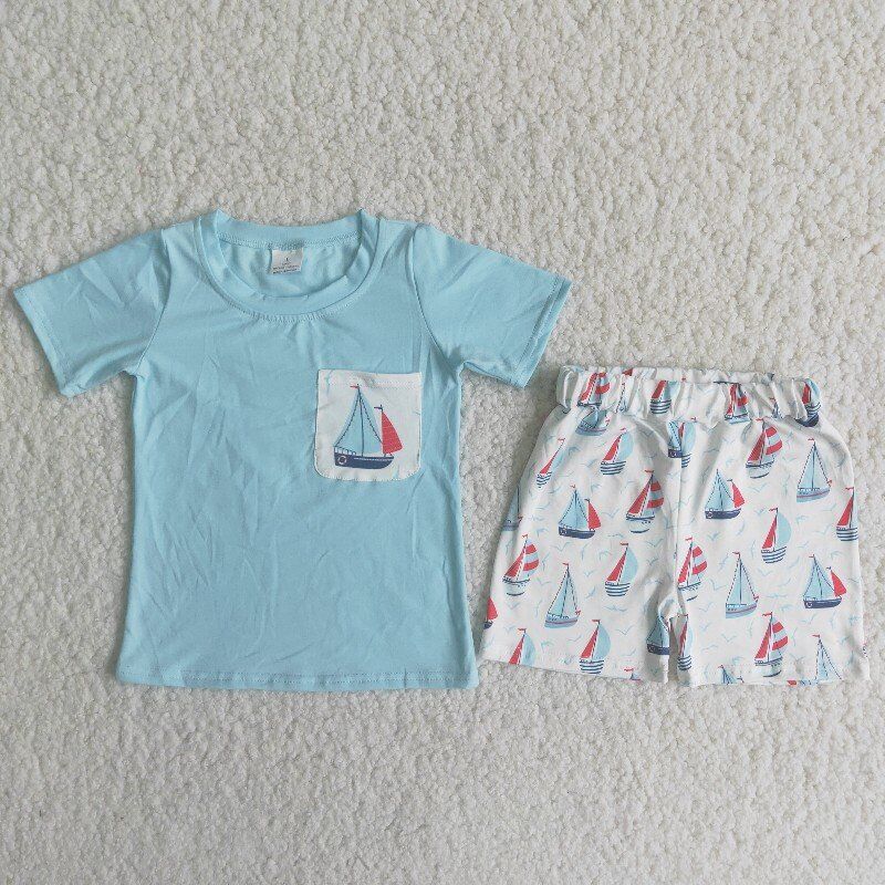 Blue sailboat boy suit