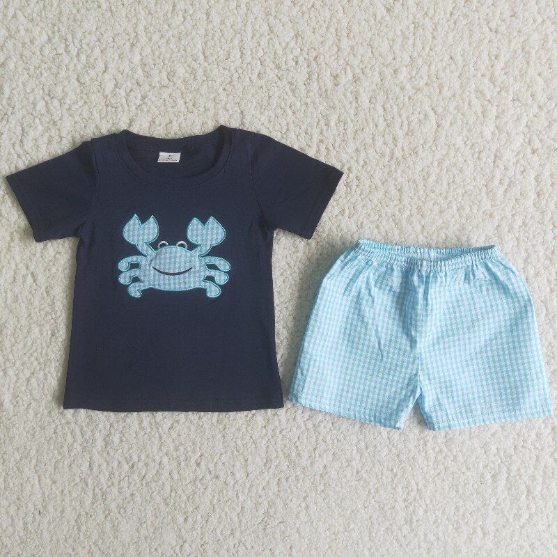 Embroidery Crab boy summer set