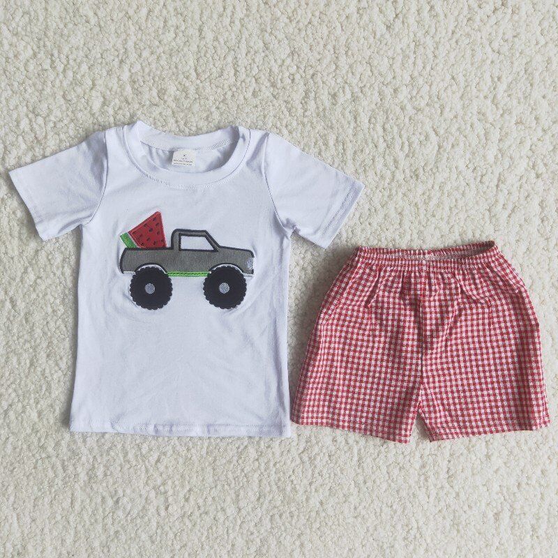 Embroidery Watermelon cart boy summer set