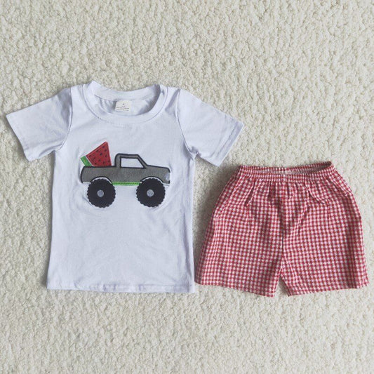Embroidery Watermelon cart boy summer set