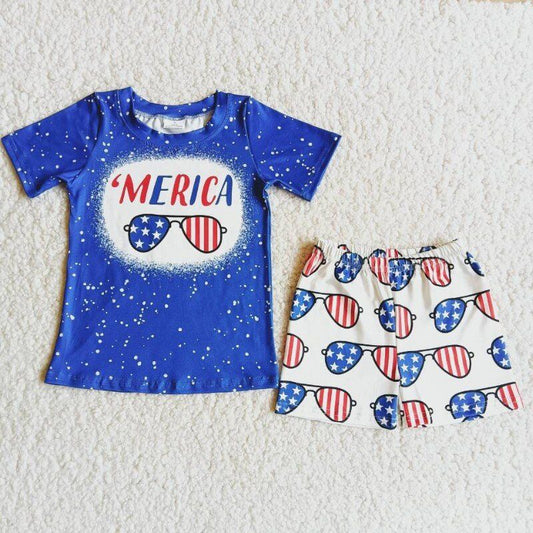 July 4 Blue glasses boy suit