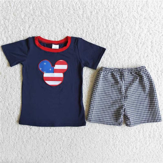 Embroidery July of 4th Cartoon boy summer set