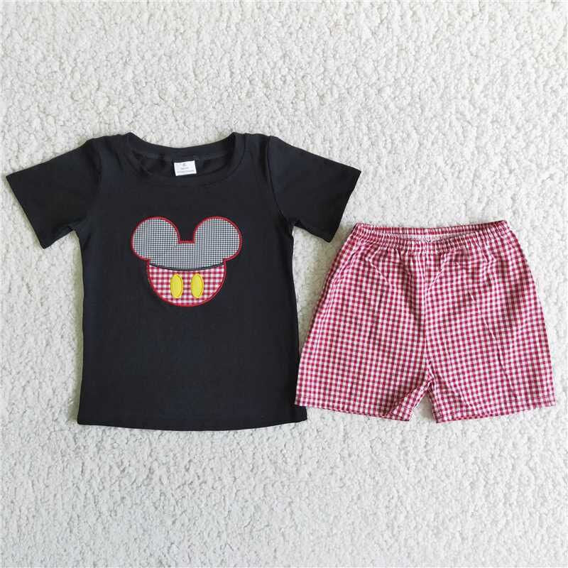 Embroidery July 4 red Cartoon boy summer set