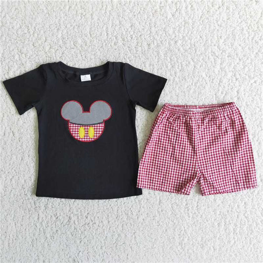 Embroidery July 4 red Cartoon boy summer set