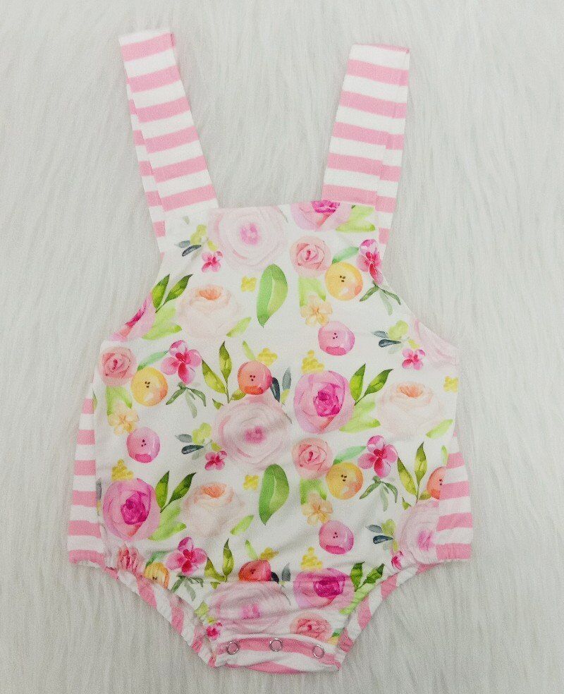 pink flowers baby girls romper