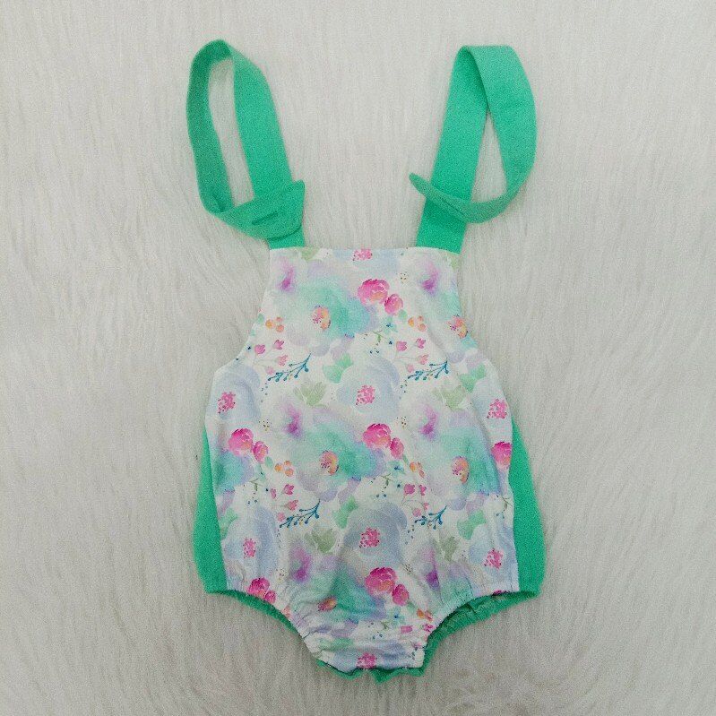 green flowers baby girls romper