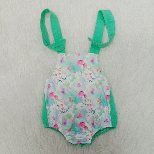 green flowers baby girls romper