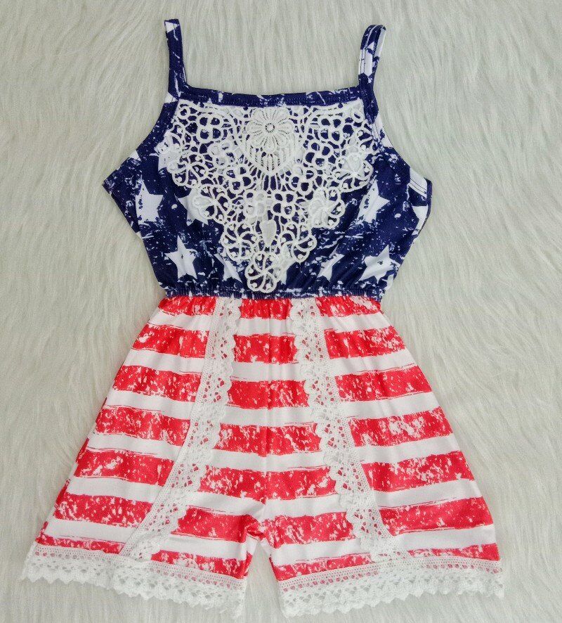 July 4 Blue with Lace Jumpsuit