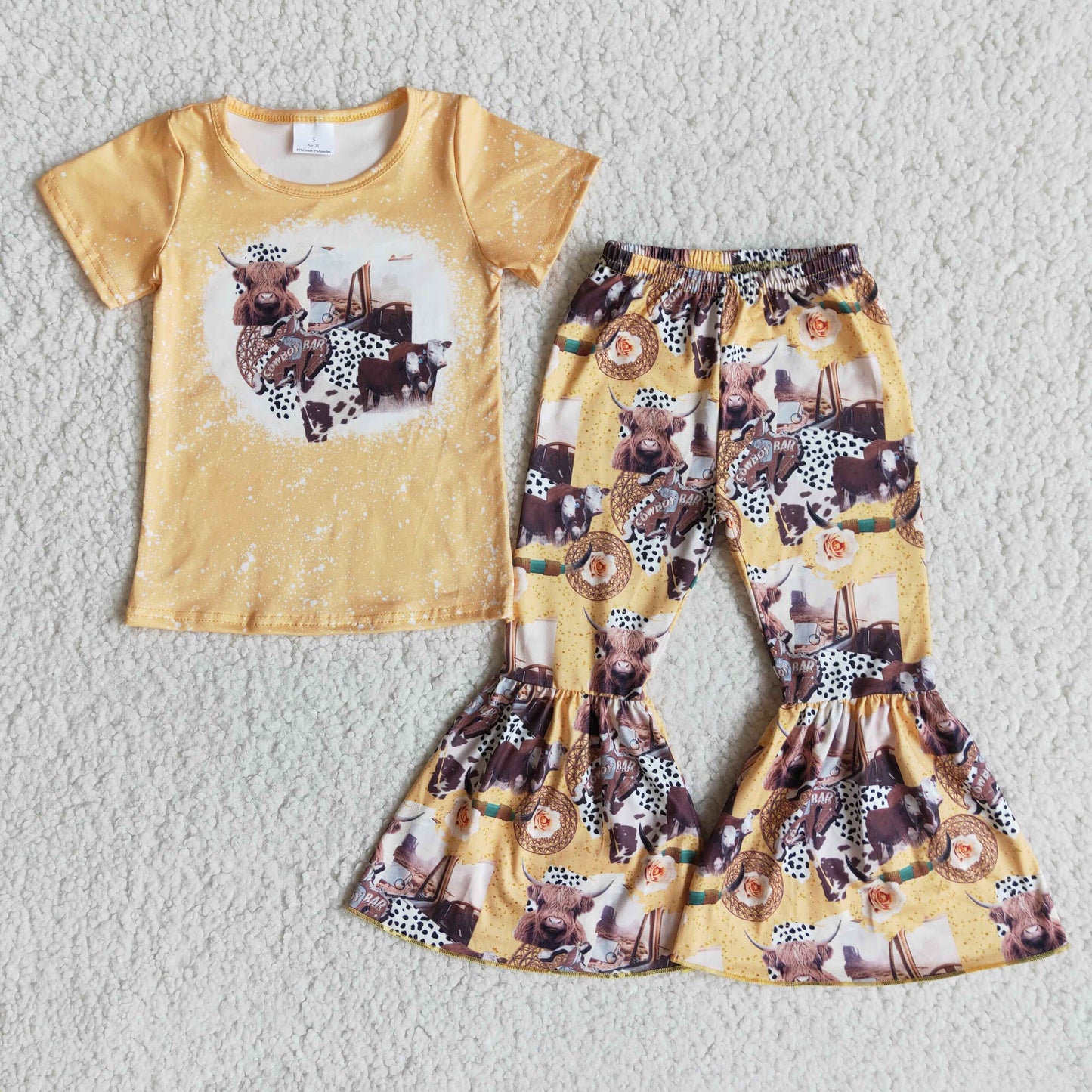 cow yellow shirt with bell pants Boutique girl outfits