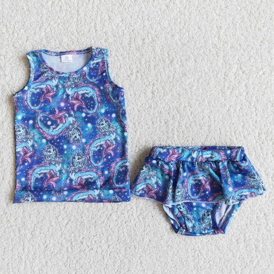 blue unicorn 2pc girls summer Swimsuit