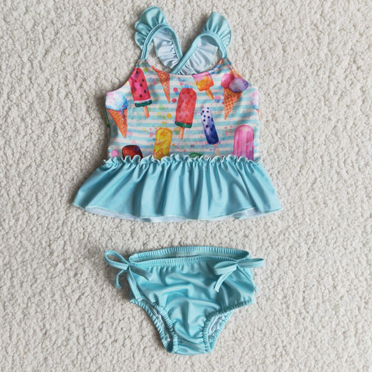 blue ice cream 2pc girls summer Swimsuit