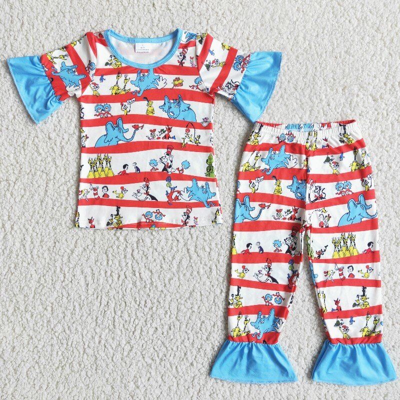 blue cat Cartoons girls pajamas