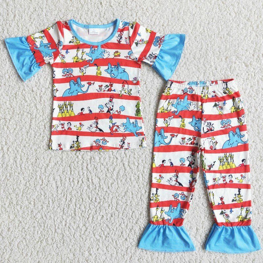 blue cat Cartoons girls pajamas
