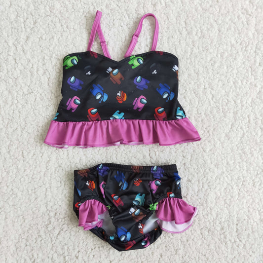 black cartoon 2pc girls summer Swimsuit