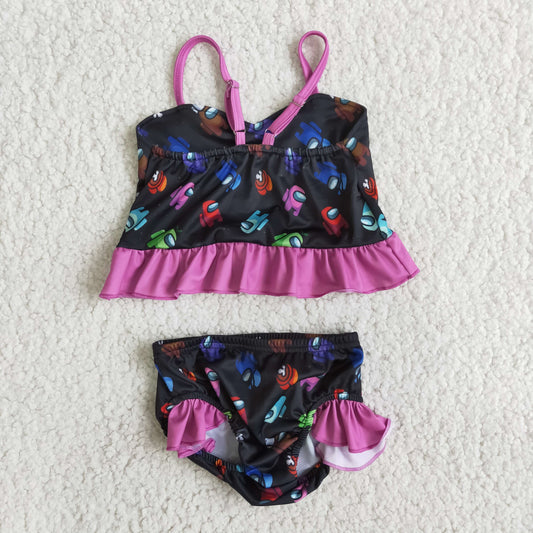 black cartoon 2pc girls summer Swimsuit