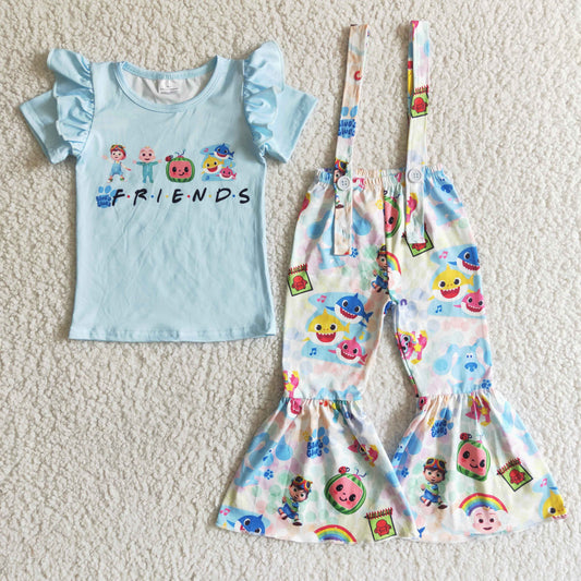 Blue cartoon overall outfits