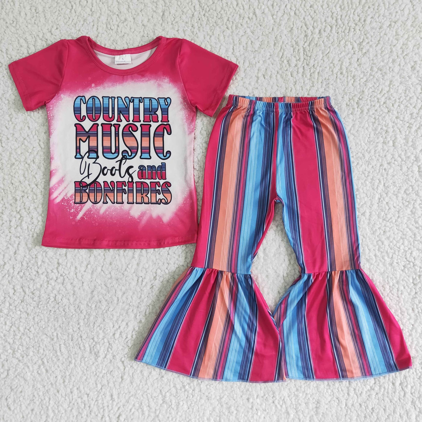 Red colorful striped bell pants girl outfits