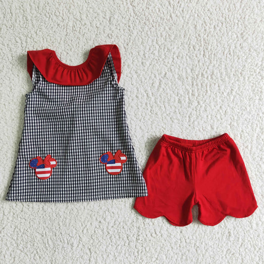 Embroidery July 4 Girls summer set