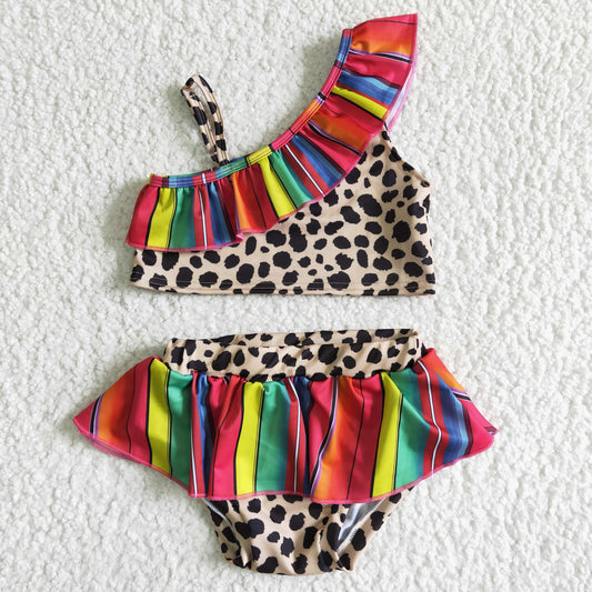 Leopard stripes 2pc girls summer Swimsuit