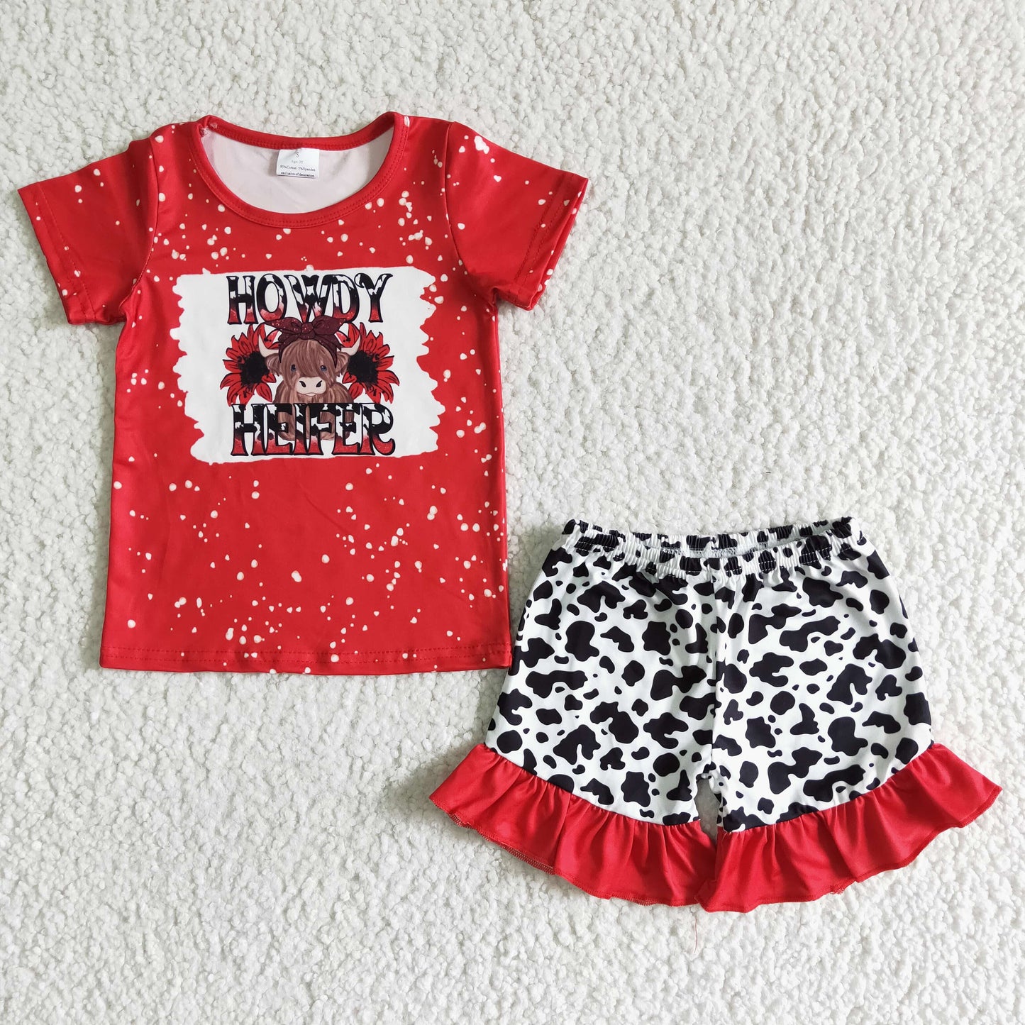 Red Leopard Cow Ruufle girls summer set