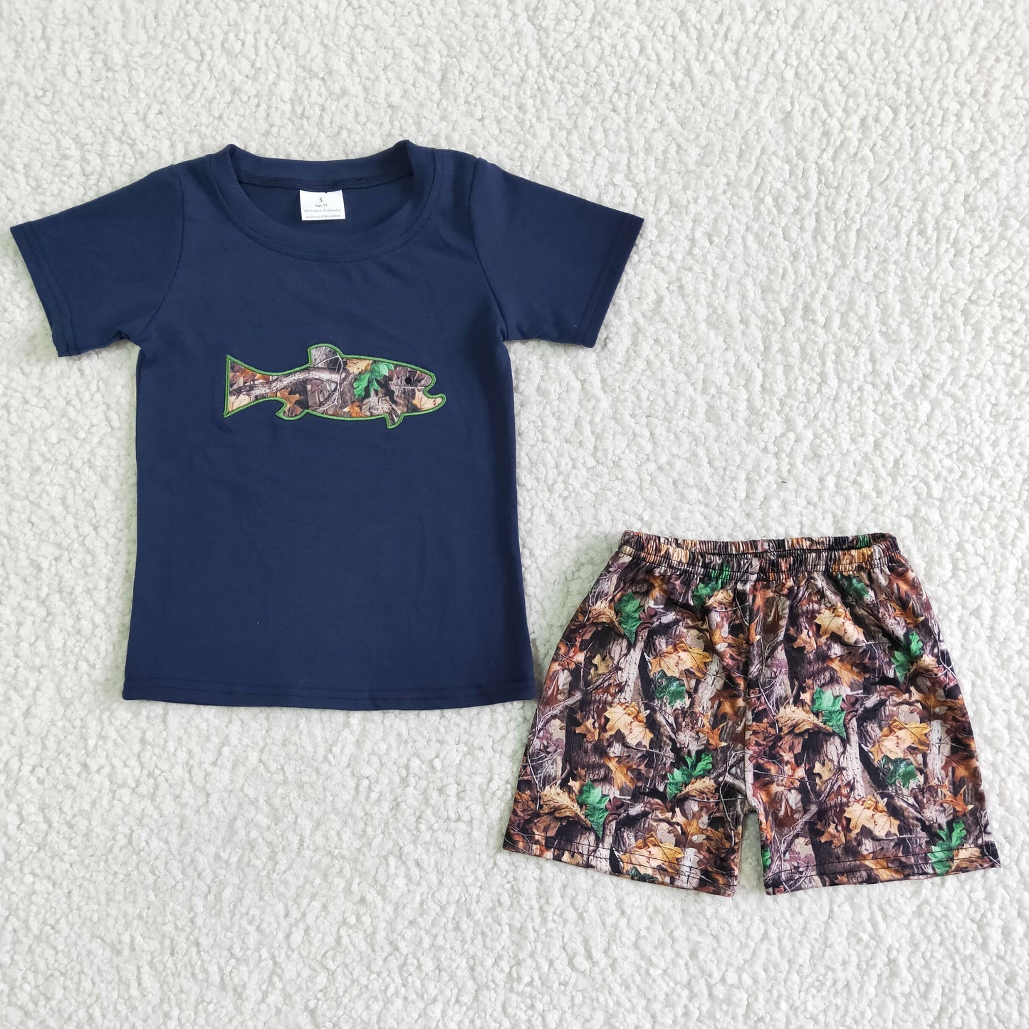 Embroidery Camo fishing boy summer set