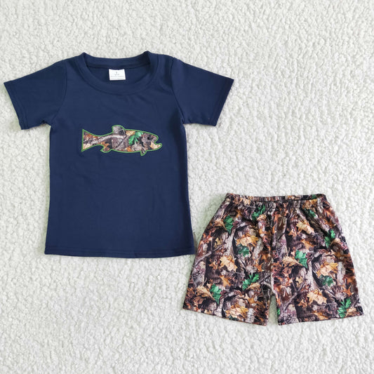 Embroidery Camo fishing boy summer set