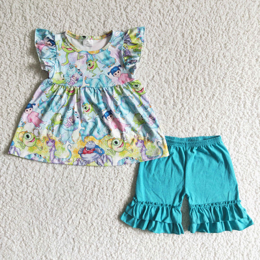 Green Cartoon girls summer set