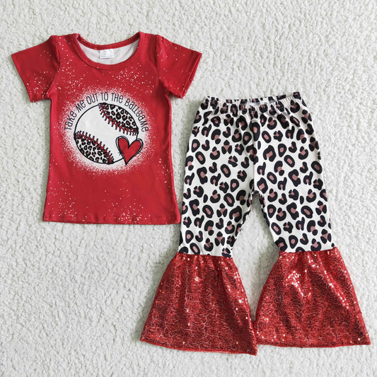 Red Baseball Sequins bell girl outfits