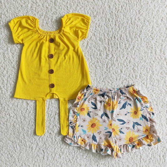 yellow flowers ruffle short summer set