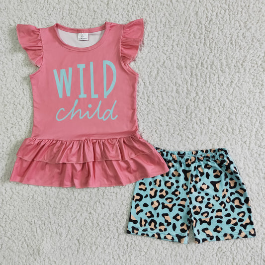pink wild child leopard girls summer set