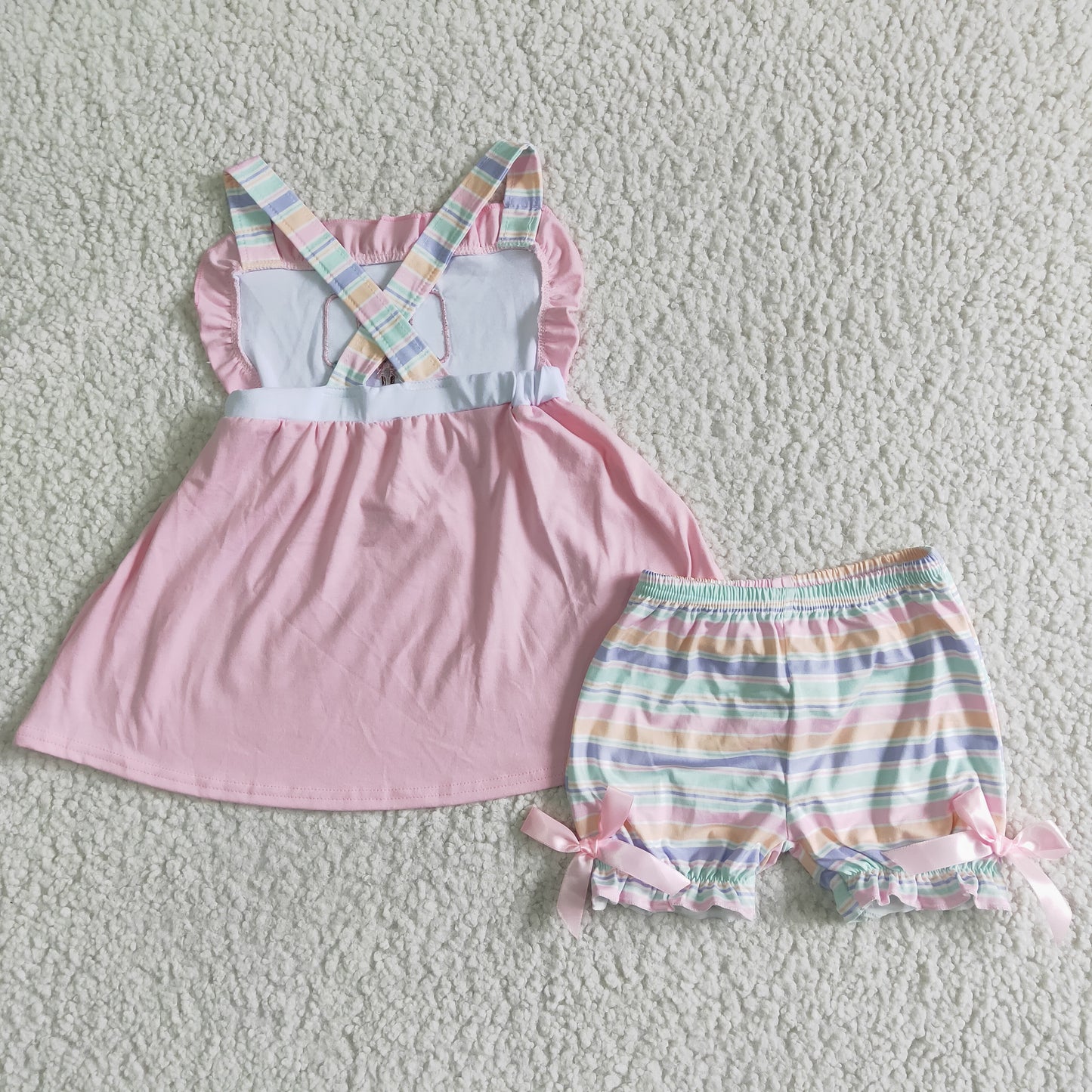 Pink ice cream embroidery girls outfits set