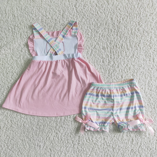 Pink ice cream embroidery girls outfits set