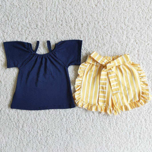 Dark Blue ruffle short summer set
