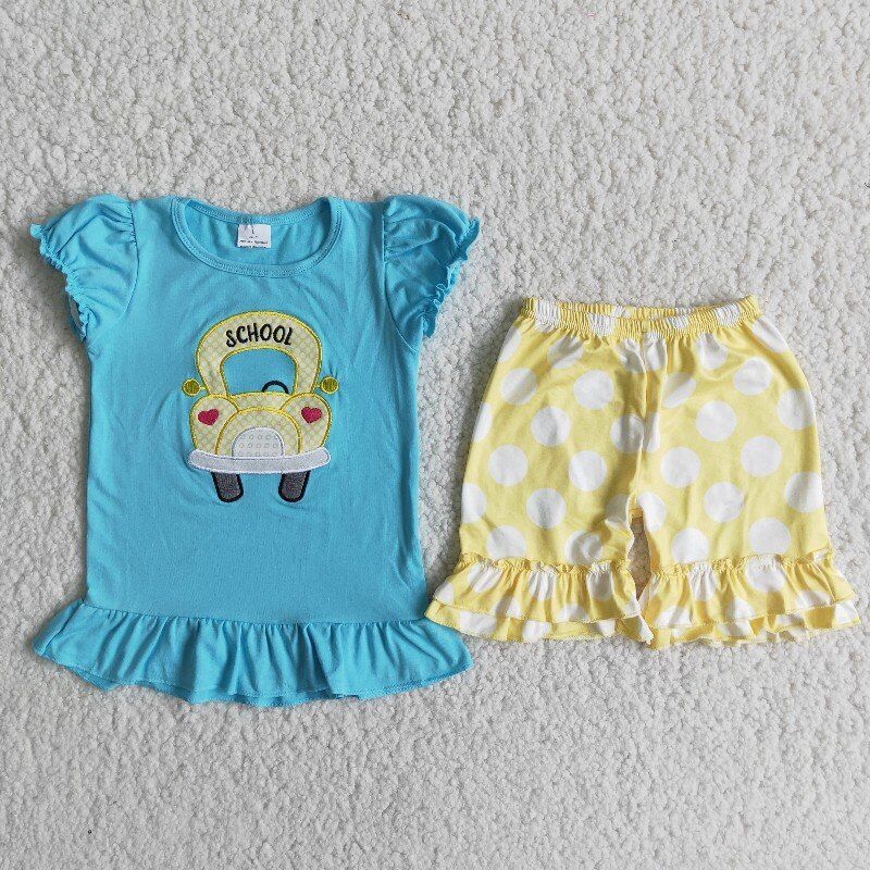 Back To School bus Embroidery Ruffle Set