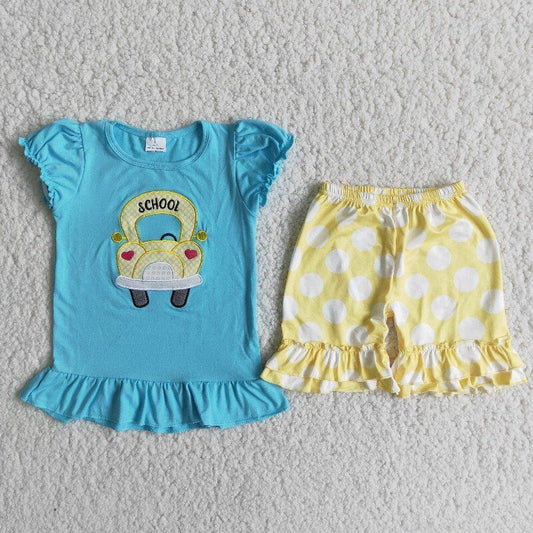 Back To School bus Embroidery Ruffle Set