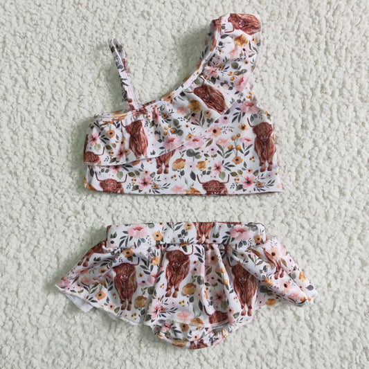 Flowers Cow 2pc girls summer Swimsuit