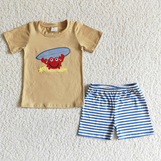 Embroidery Crab boy Summer Outfits