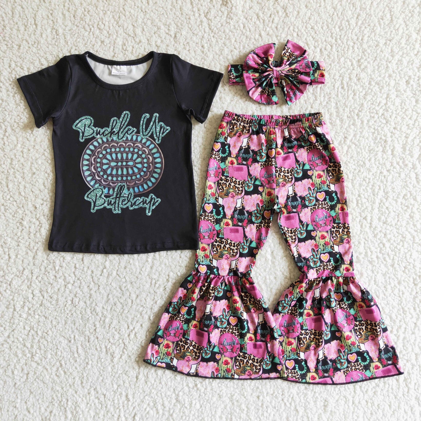 Purple Flowers girl outfits with bow