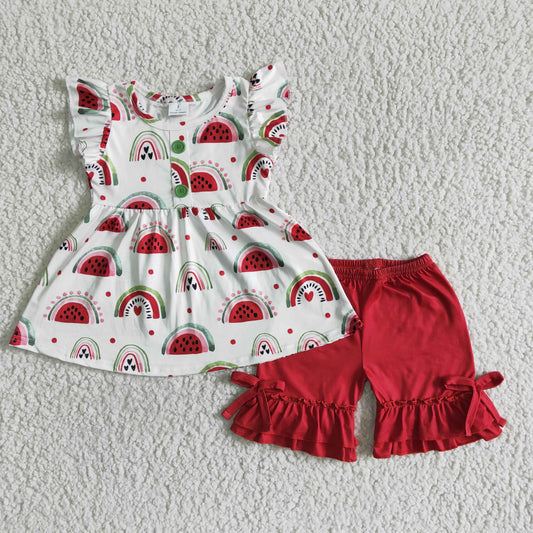 Watermelon Red ruffle girl summer set