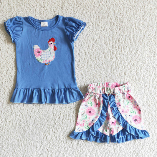 Blue Embroidered Chicken Girls set