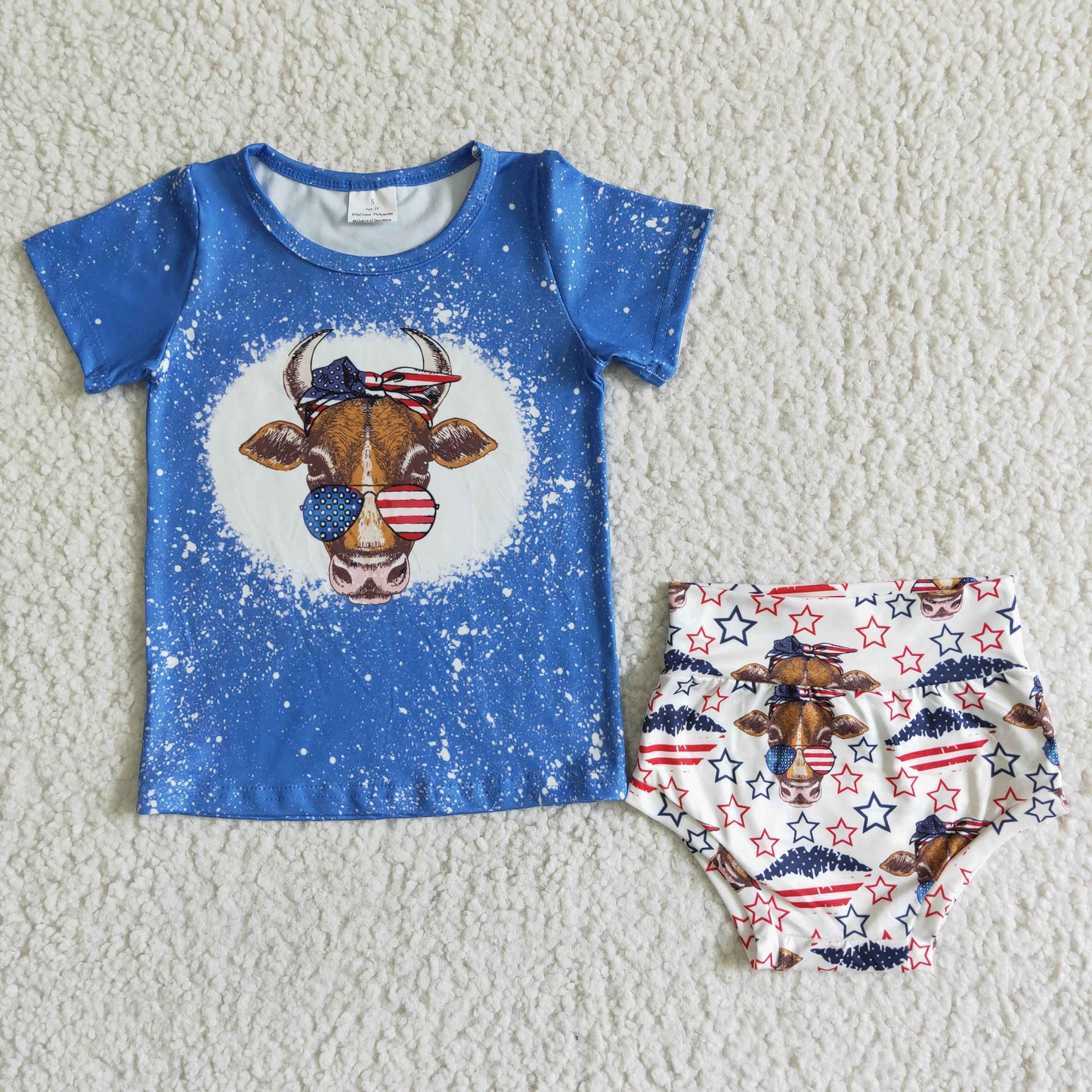 Blue July Of 4th Cow girls set Bummies