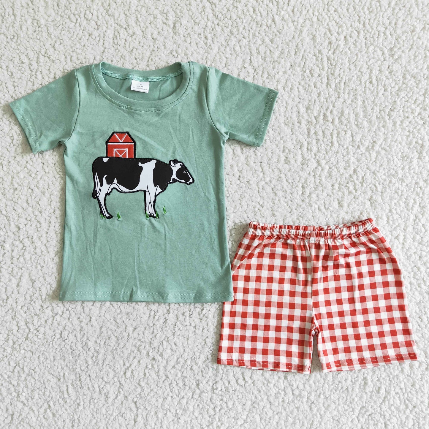 Embroidery Cow Green boy summer set