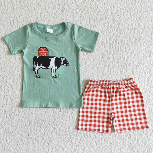 Embroidery Cow Green boy summer set