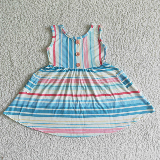 Blue Stripes Girl's Big Dress