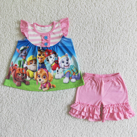 Pink Cartoon Dog Summer Set