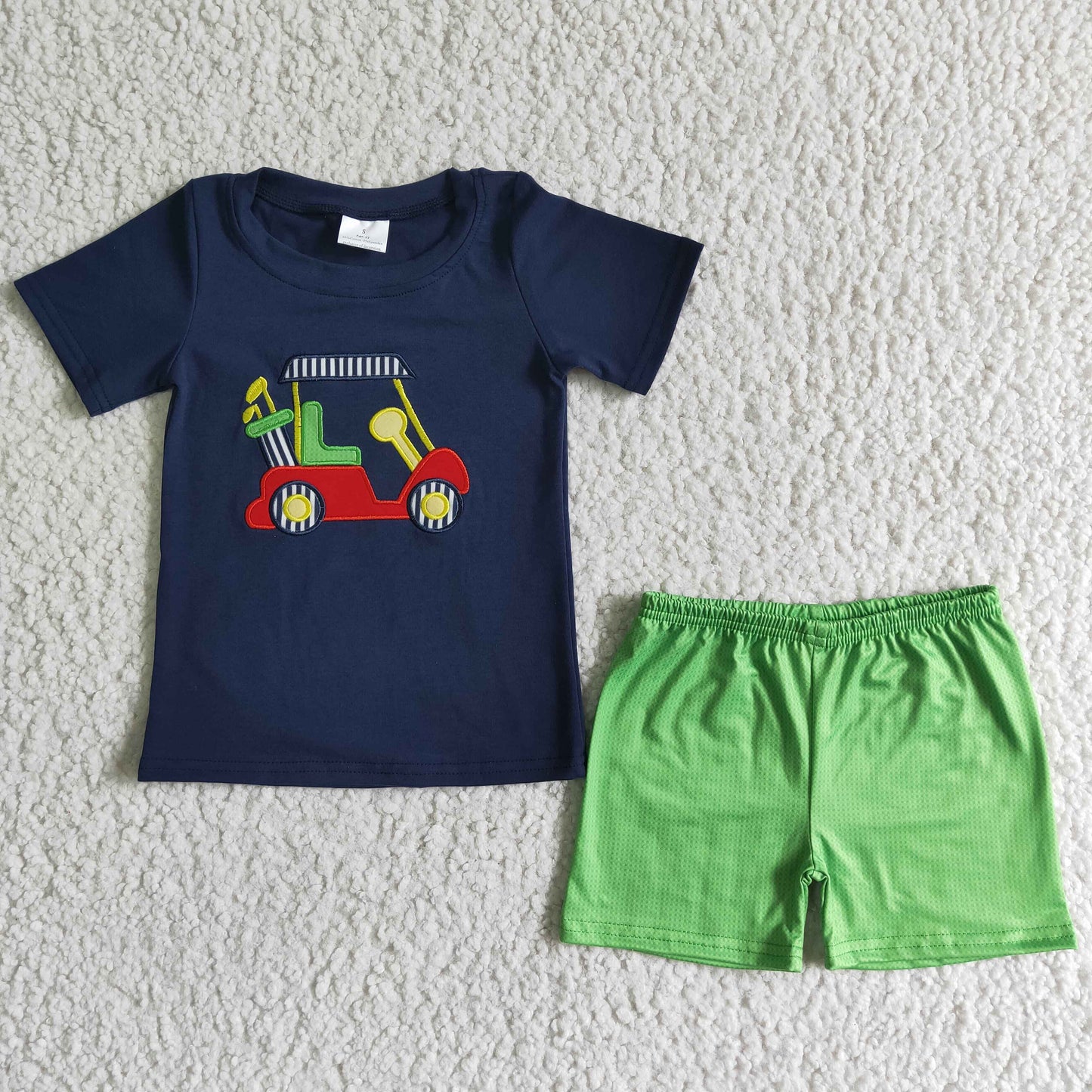 Embroidery tractor boy summer set