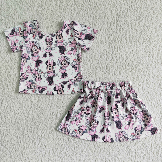 Pink Cartoon Set+ Skirt Summer Set