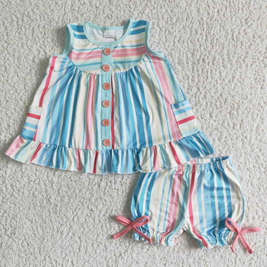 Blue Stripes Girl ruffle short summer set