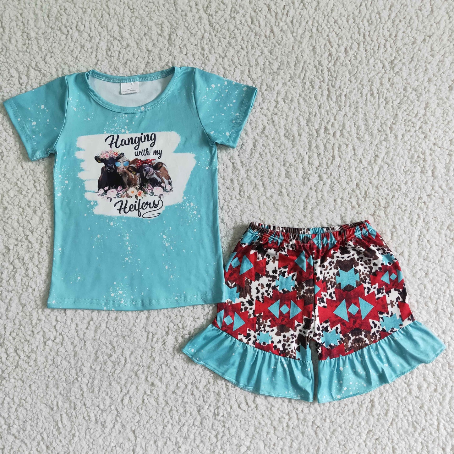 Blue Cartoon Ruffle summer set