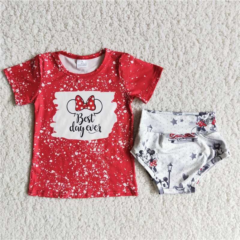 Red Cartoon Girl's Bummies Set